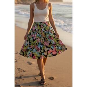 Talbots Womens Skirt Petites Size 12 Floral Pleated A-line Lined Side Zip Cotton